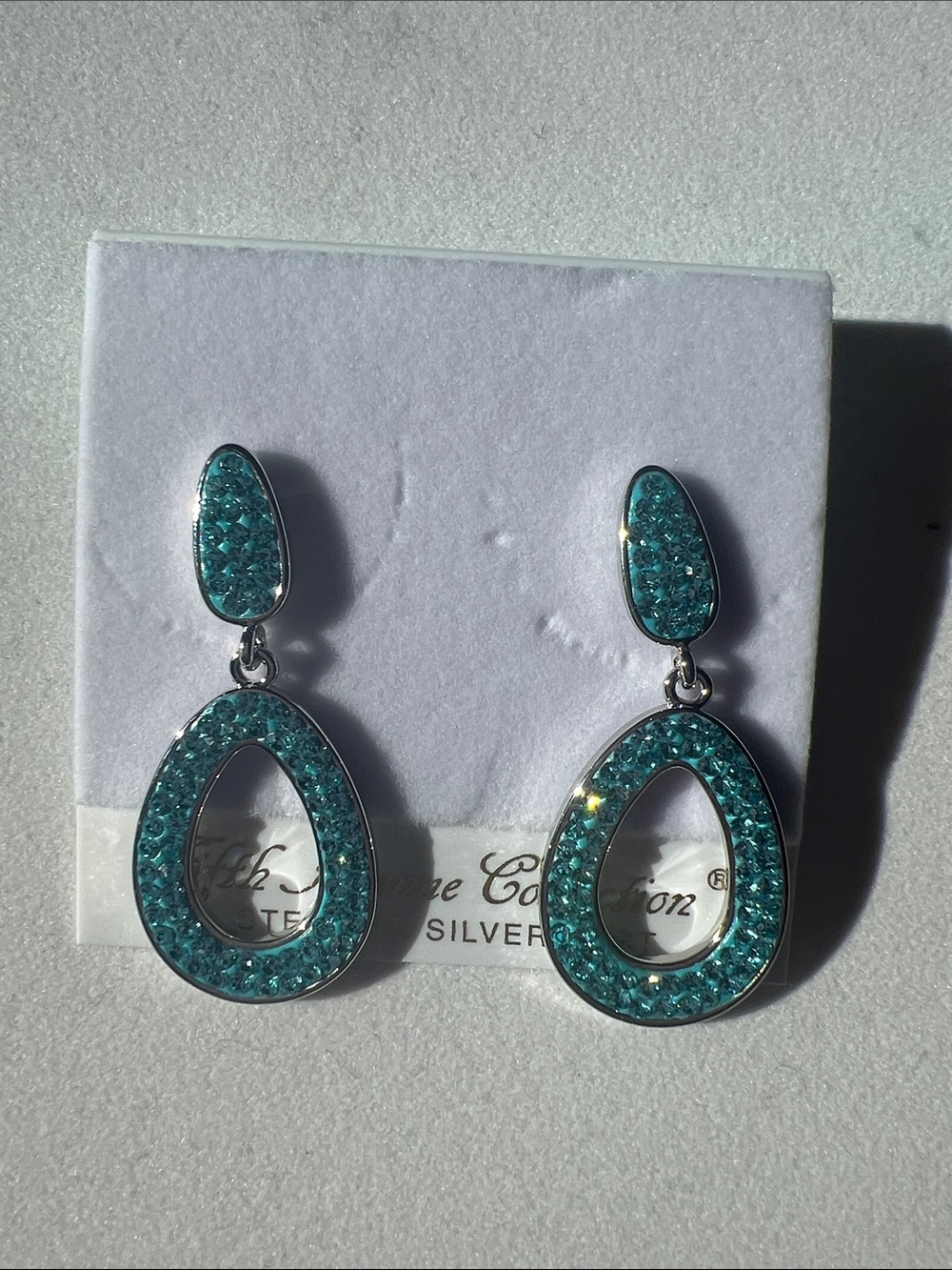 Silver Teal Crystal Teardrop Earrings